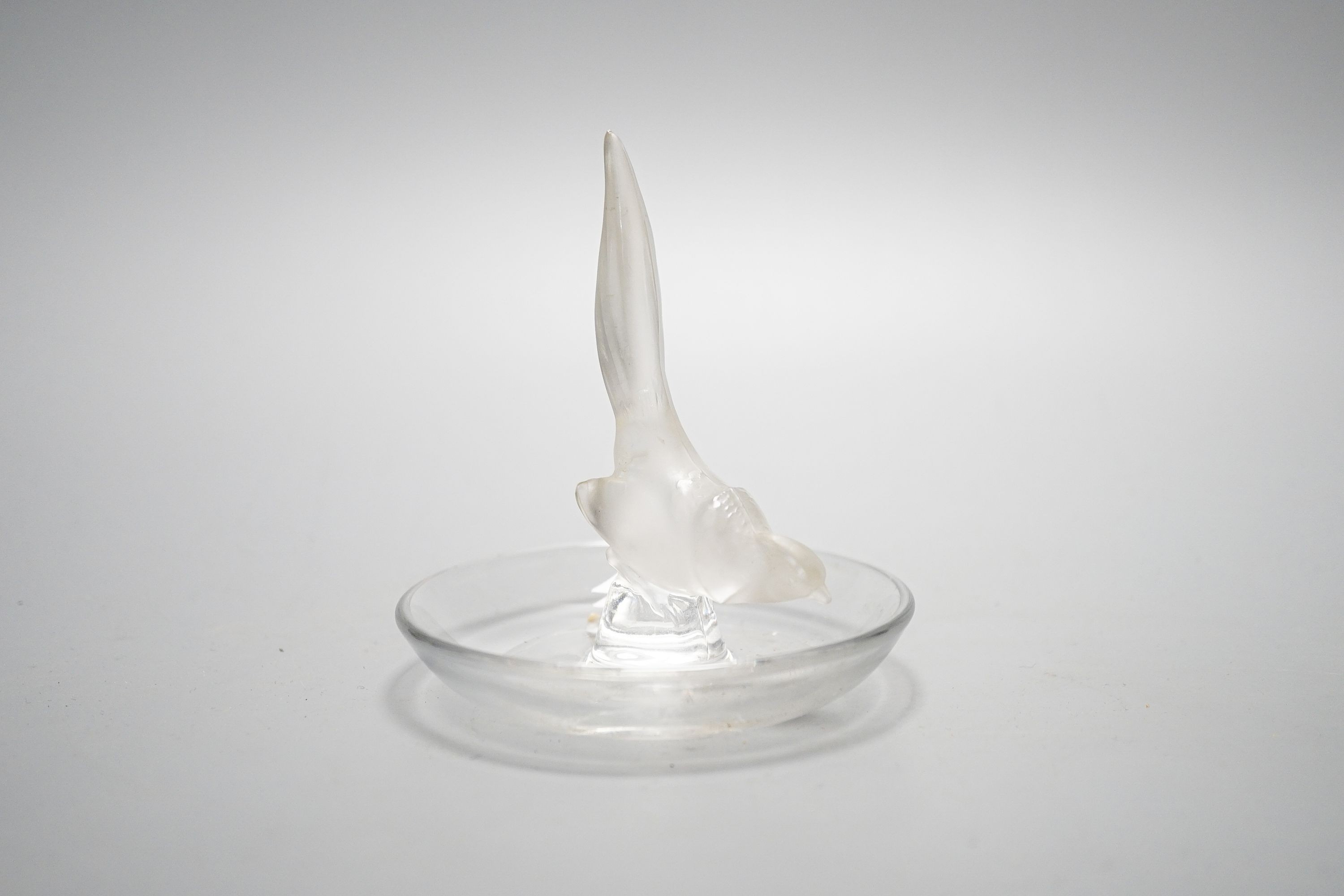 A Lalique glass pin tray, height 11cm